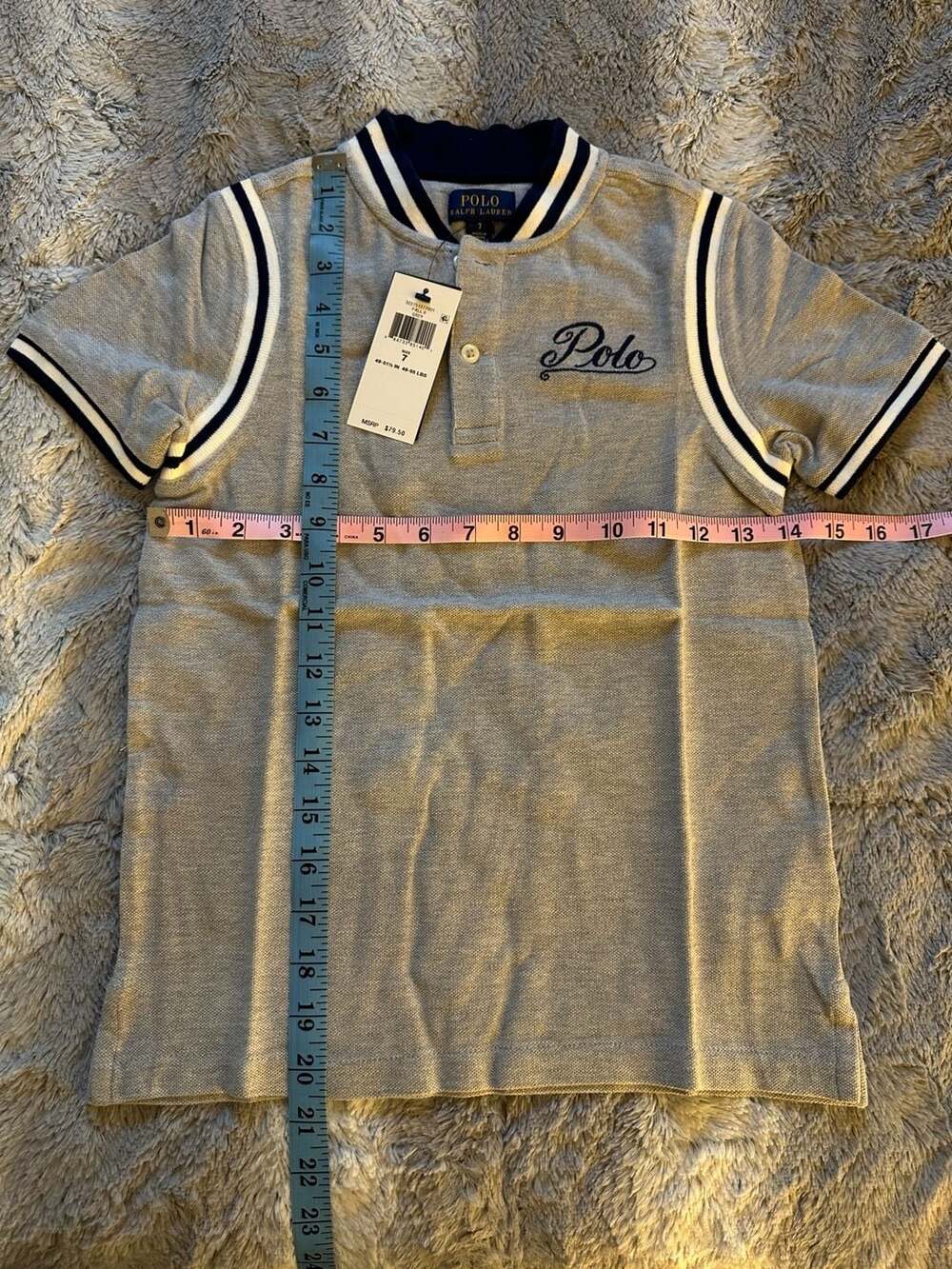 Polo Ralph Lauren Tiger Patch Polo Shirt Size 7 Grey Boys New